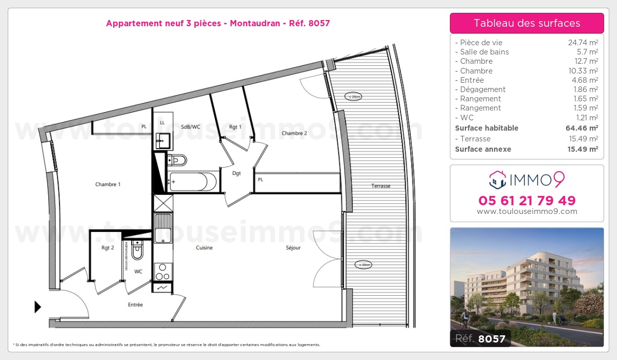 Plan et surfaces, Programme neuf Toulouse : Montaudran Référence n° 8057