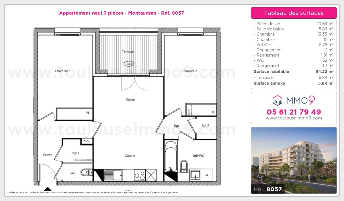 Plan et surfaces, Programme neuf Toulouse : Montaudran Référence n° 8057