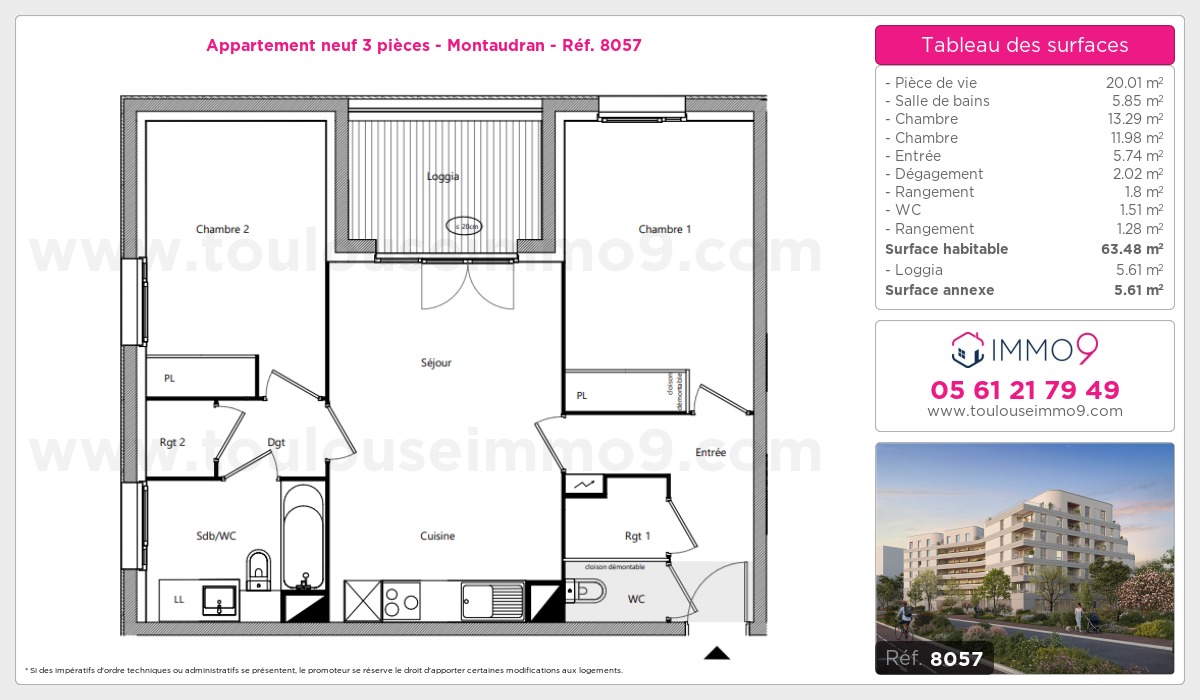 Plan et surfaces, Programme neuf Toulouse : Montaudran Référence n° 8057