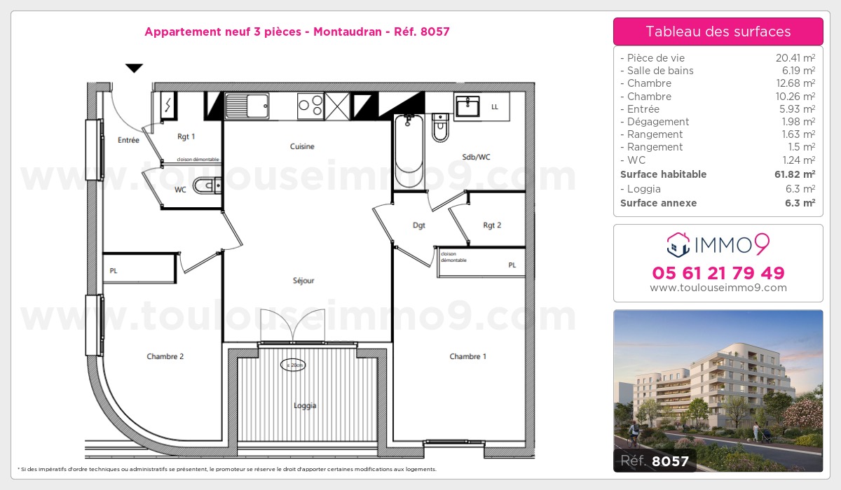 Plan et surfaces, Programme neuf Toulouse : Montaudran Référence n° 8057
