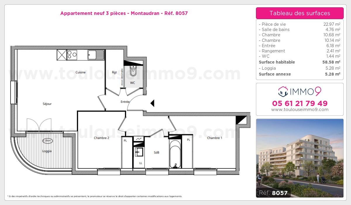 Plan et surfaces, Programme neuf Toulouse : Montaudran Référence n° 8057