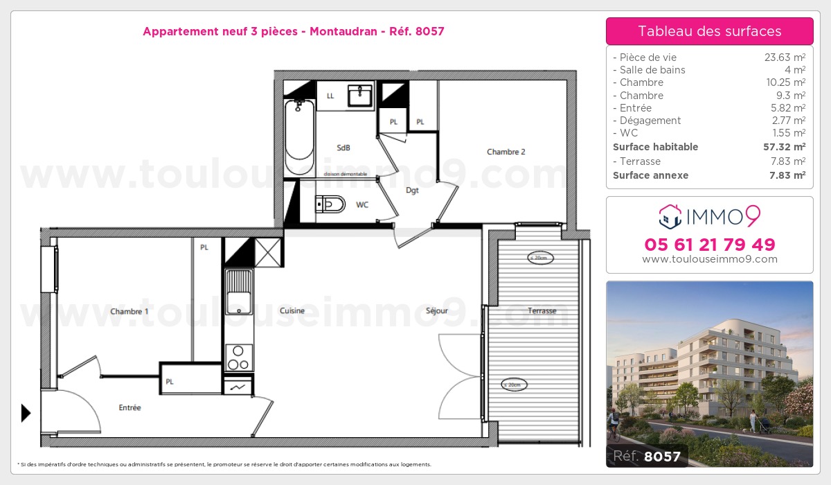 Plan et surfaces, Programme neuf Toulouse : Montaudran Référence n° 8057