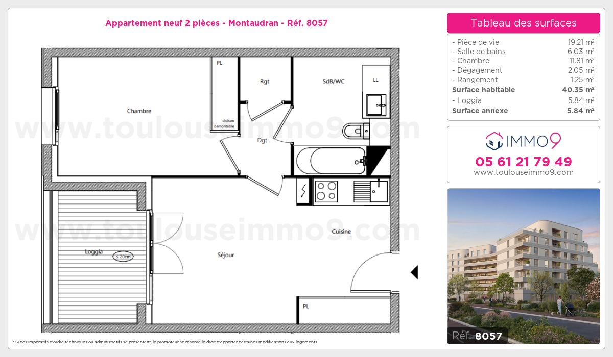 Plan et surfaces, Programme neuf Toulouse : Montaudran Référence n° 8057