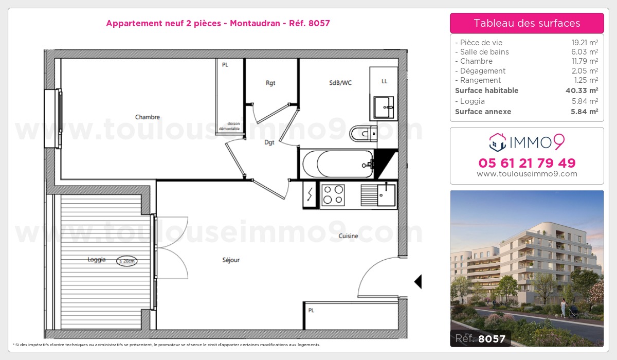 Plan et surfaces, Programme neuf Toulouse : Montaudran Référence n° 8057
