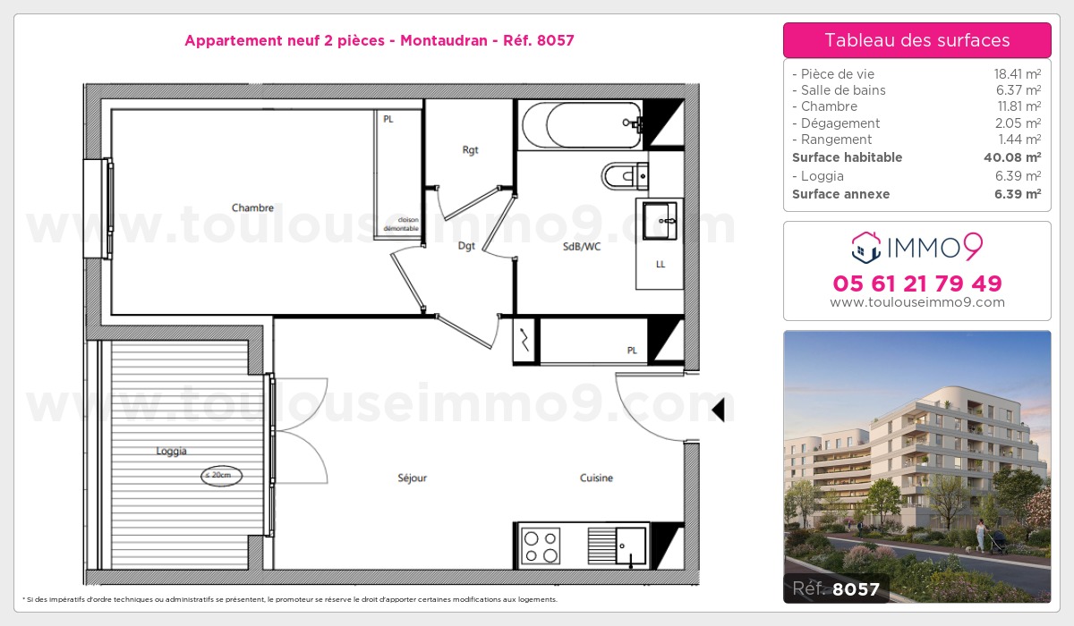 Plan et surfaces, Programme neuf Toulouse : Montaudran Référence n° 8057