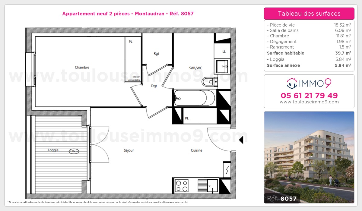 Plan et surfaces, Programme neuf Toulouse : Montaudran Référence n° 8057