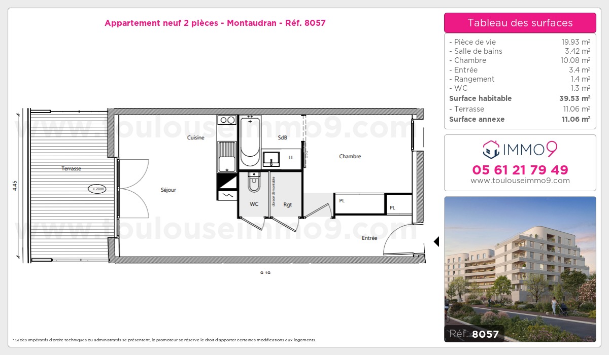 Plan et surfaces, Programme neuf Toulouse : Montaudran Référence n° 8057