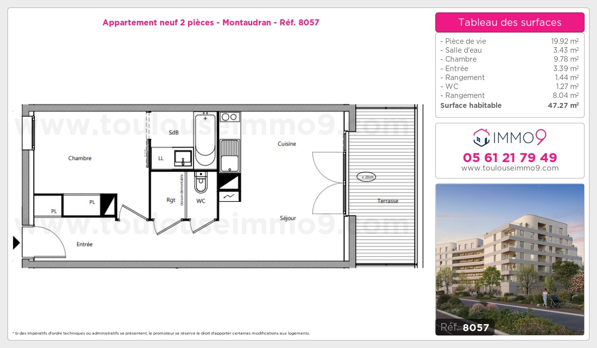 Plan et surfaces, Programme neuf Toulouse : Montaudran Référence n° 8057