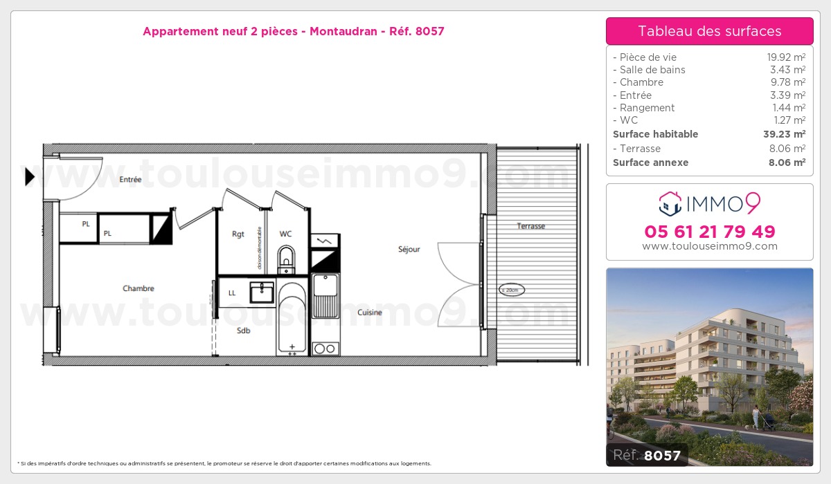 Plan et surfaces, Programme neuf Toulouse : Montaudran Référence n° 8057