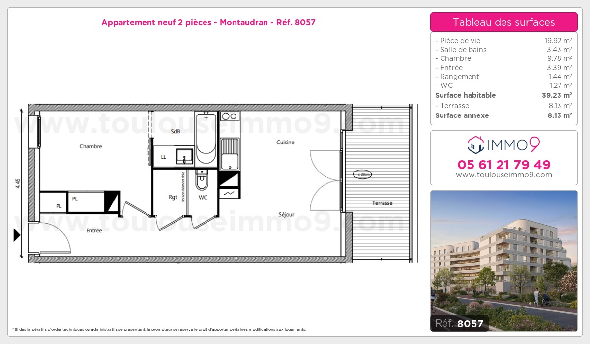 Plan et surfaces, Programme neuf Toulouse : Montaudran Référence n° 8057