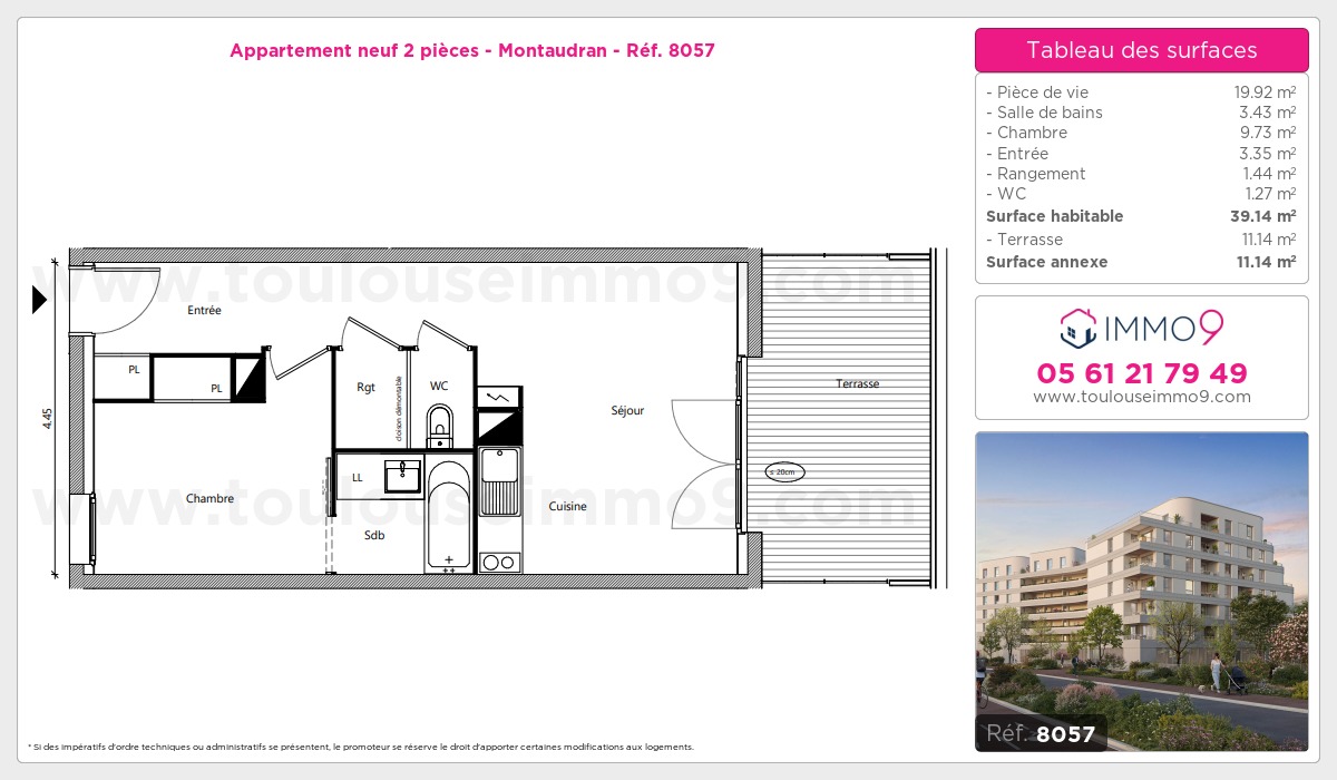 Plan et surfaces, Programme neuf Toulouse : Montaudran Référence n° 8057