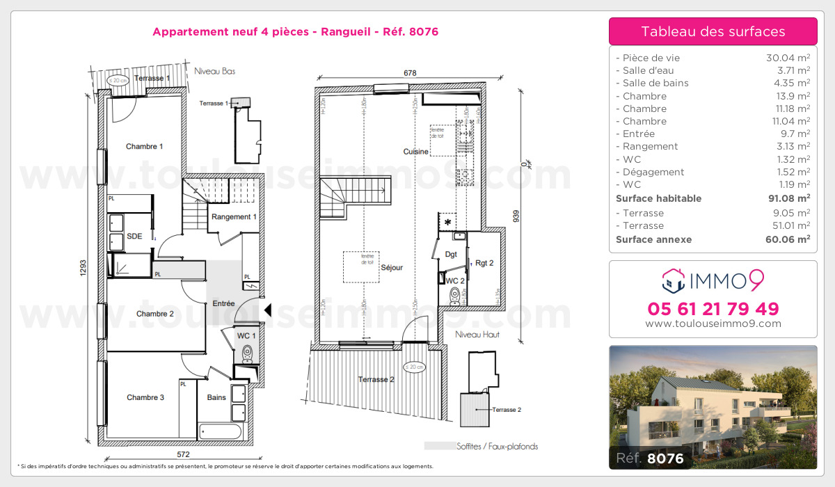 Plan et surfaces, Programme neuf Toulouse : Rangueil Référence n° 8076