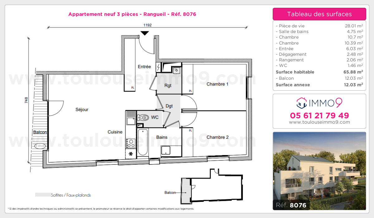 Plan et surfaces, Programme neuf Toulouse : Rangueil Référence n° 8076