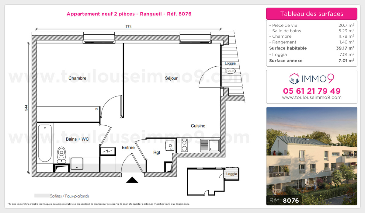 Plan et surfaces, Programme neuf Toulouse : Rangueil Référence n° 8076