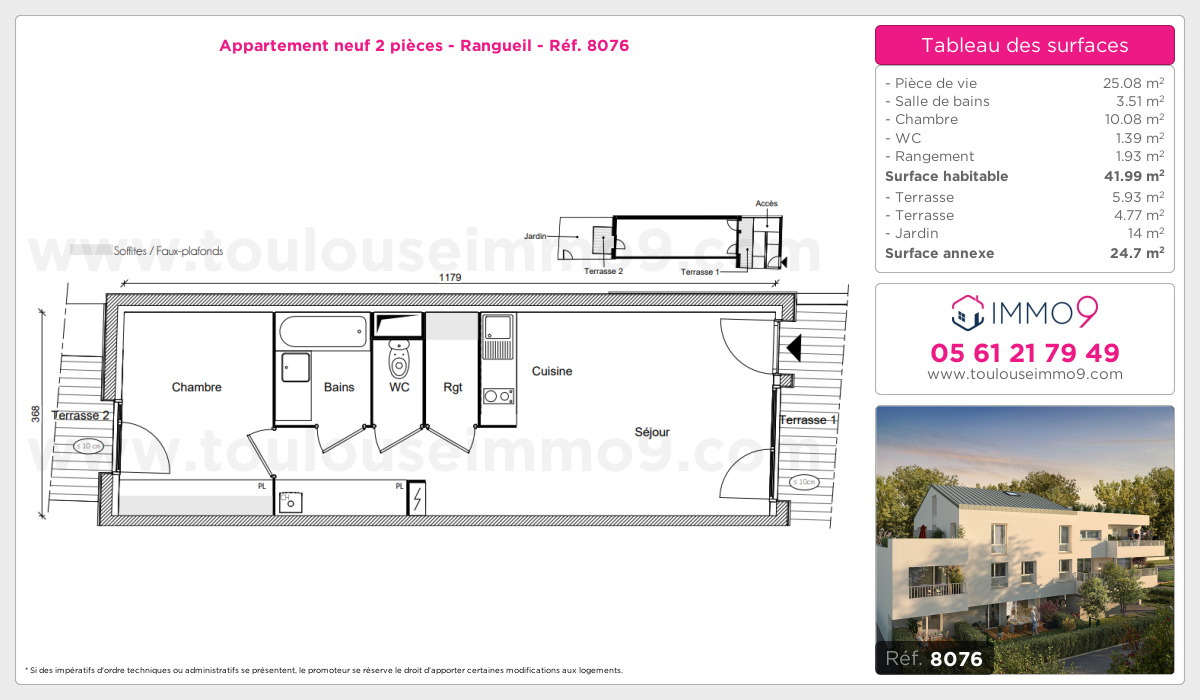 Plan et surfaces, Programme neuf Toulouse : Rangueil Référence n° 8076
