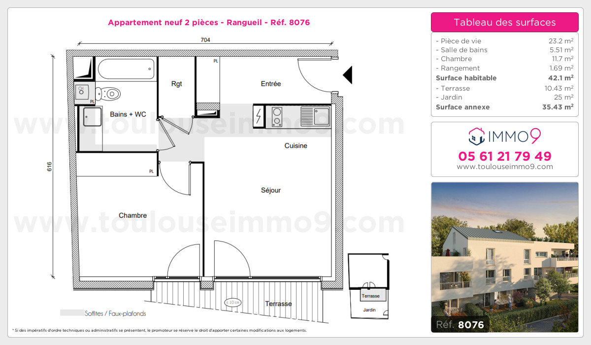 Plan et surfaces, Programme neuf Toulouse : Rangueil Référence n° 8076
