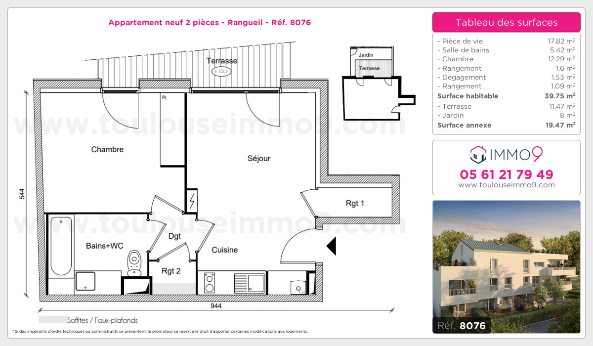Plan et surfaces, Programme neuf Toulouse : Rangueil Référence n° 8076