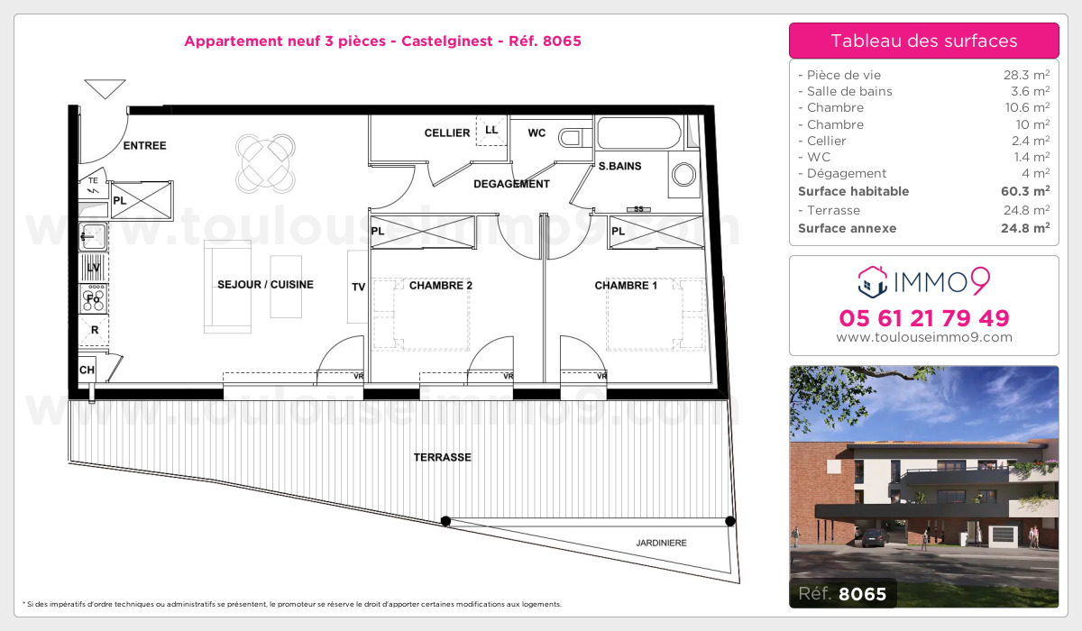 Plan et surfaces, Programme neuf Castelginest Référence n° 8065