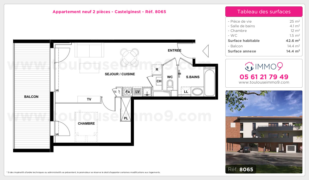 Plan et surfaces, Programme neuf Castelginest Référence n° 8065