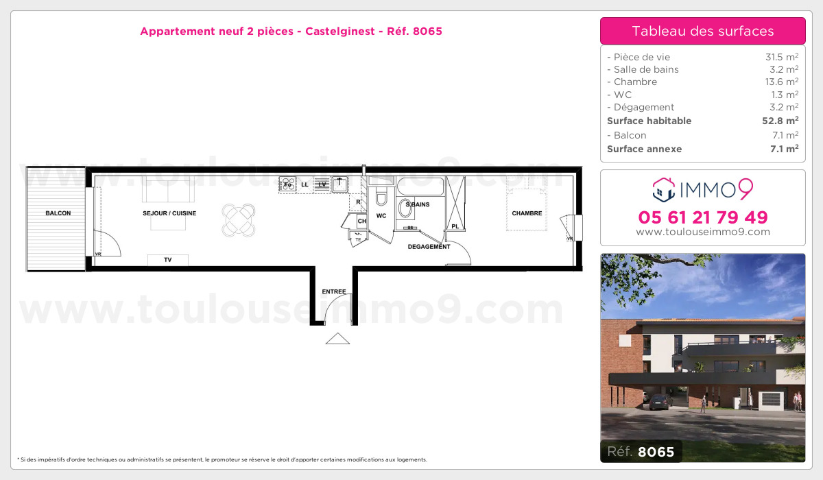 Plan et surfaces, Programme neuf Castelginest Référence n° 8065