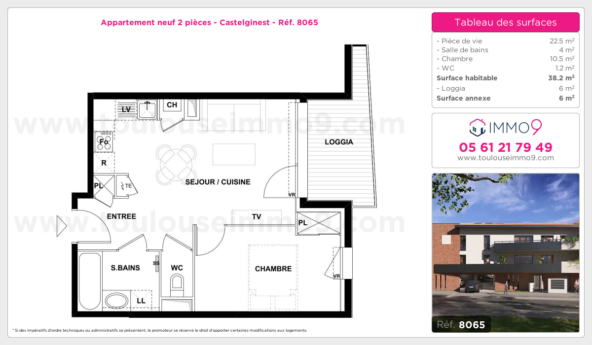 Plan et surfaces, Programme neuf Castelginest Référence n° 8065