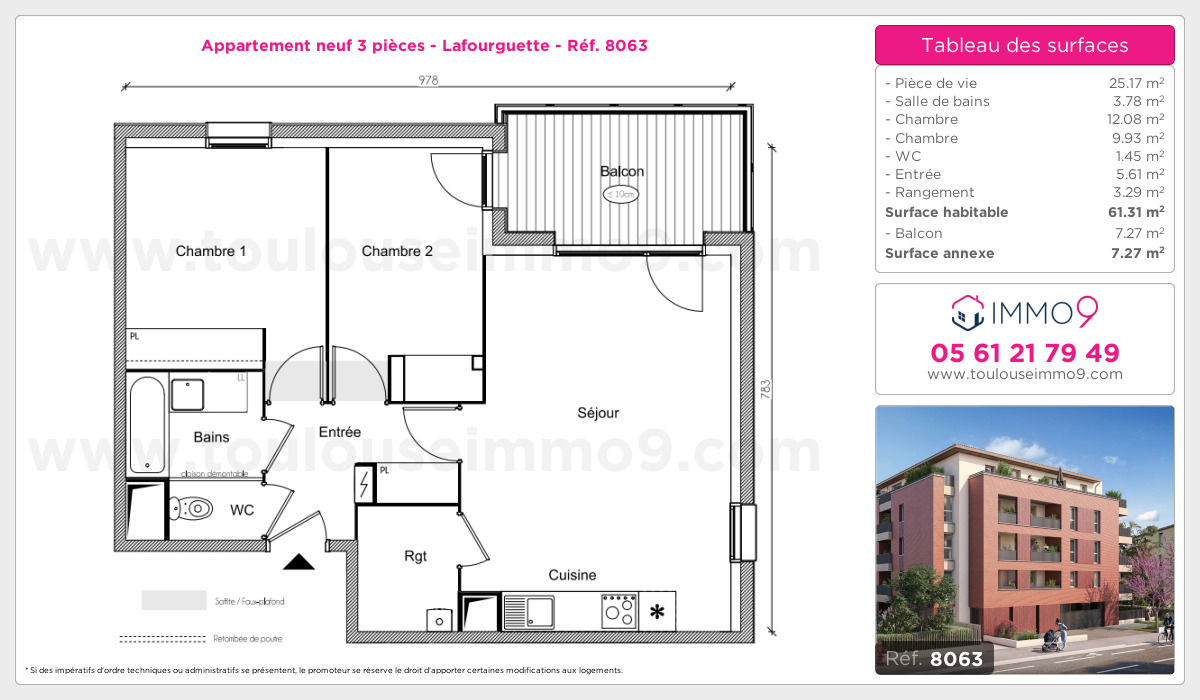 Plan et surfaces, Programme neuf Toulouse : Lafourguette Référence n° 8063