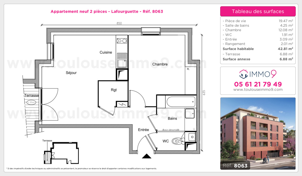 Plan et surfaces, Programme neuf Toulouse : Lafourguette Référence n° 8063