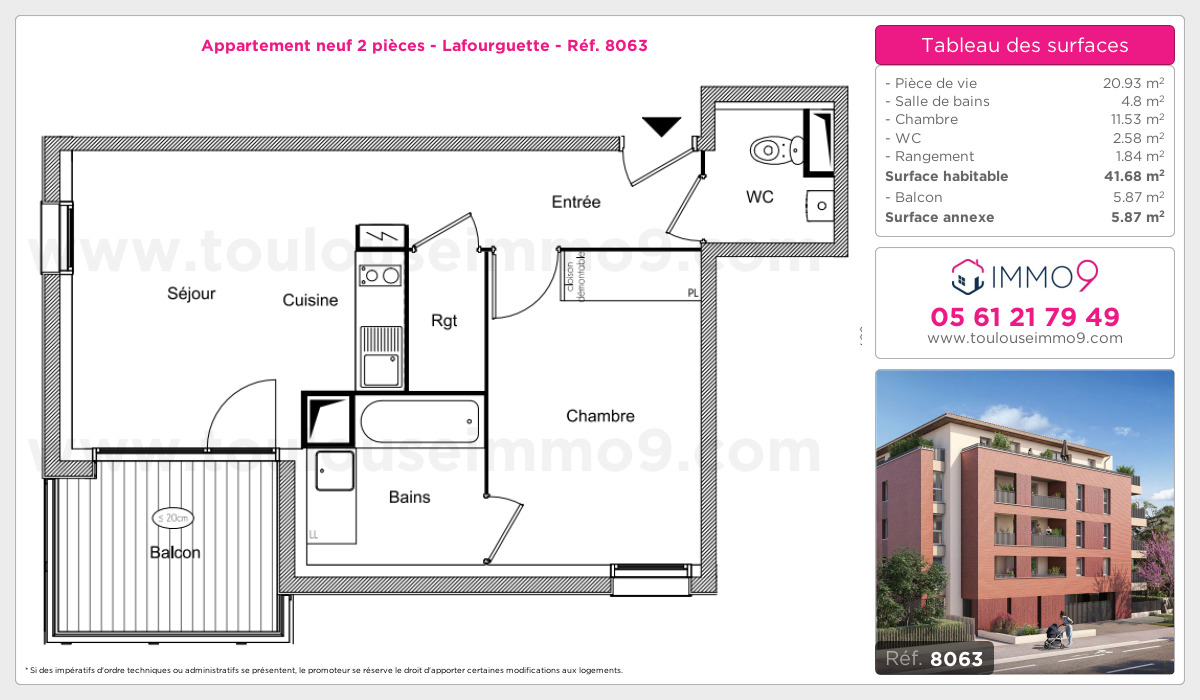 Plan et surfaces, Programme neuf Toulouse : Lafourguette Référence n° 8063