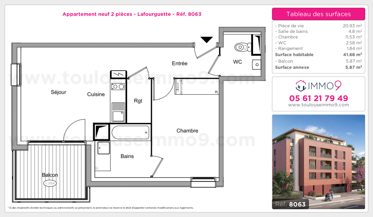 Plan et surfaces, Programme neuf Toulouse : Lafourguette Référence n° 8063