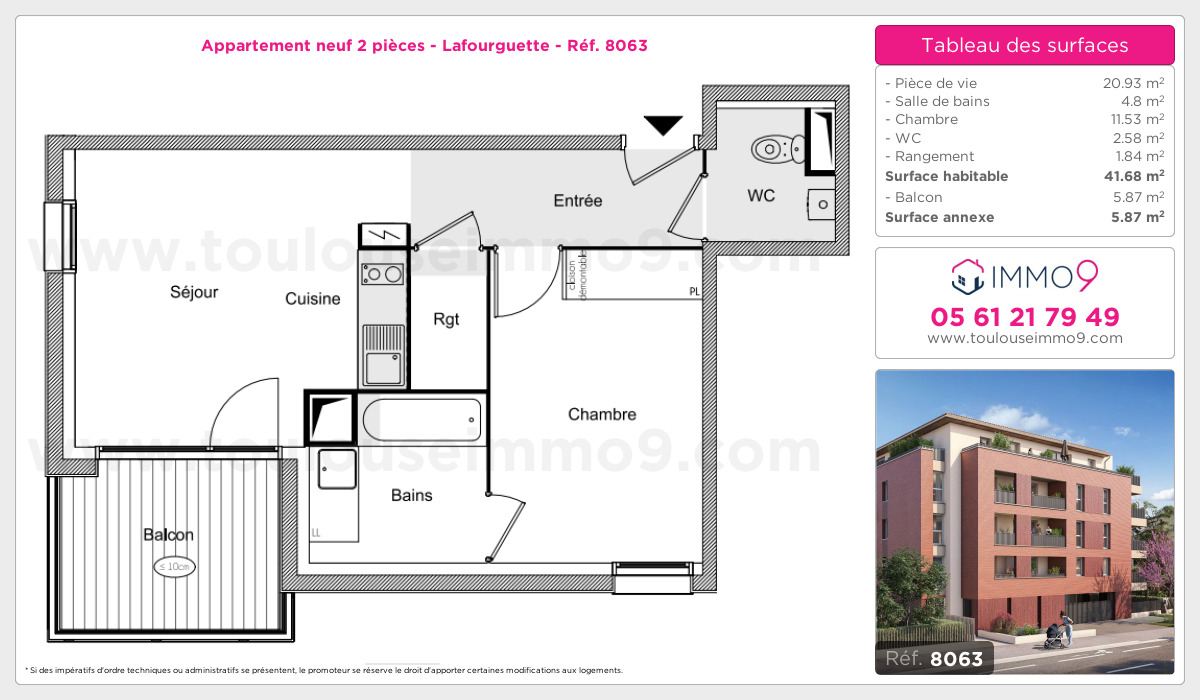 Plan et surfaces, Programme neuf Toulouse : Lafourguette Référence n° 8063