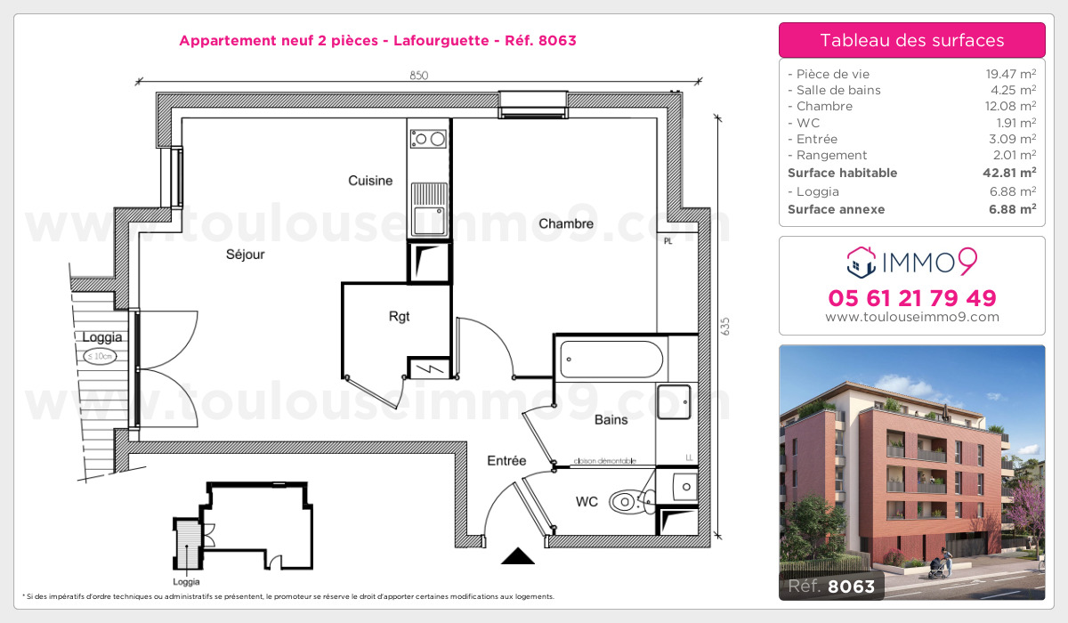 Plan et surfaces, Programme neuf Toulouse : Lafourguette Référence n° 8063