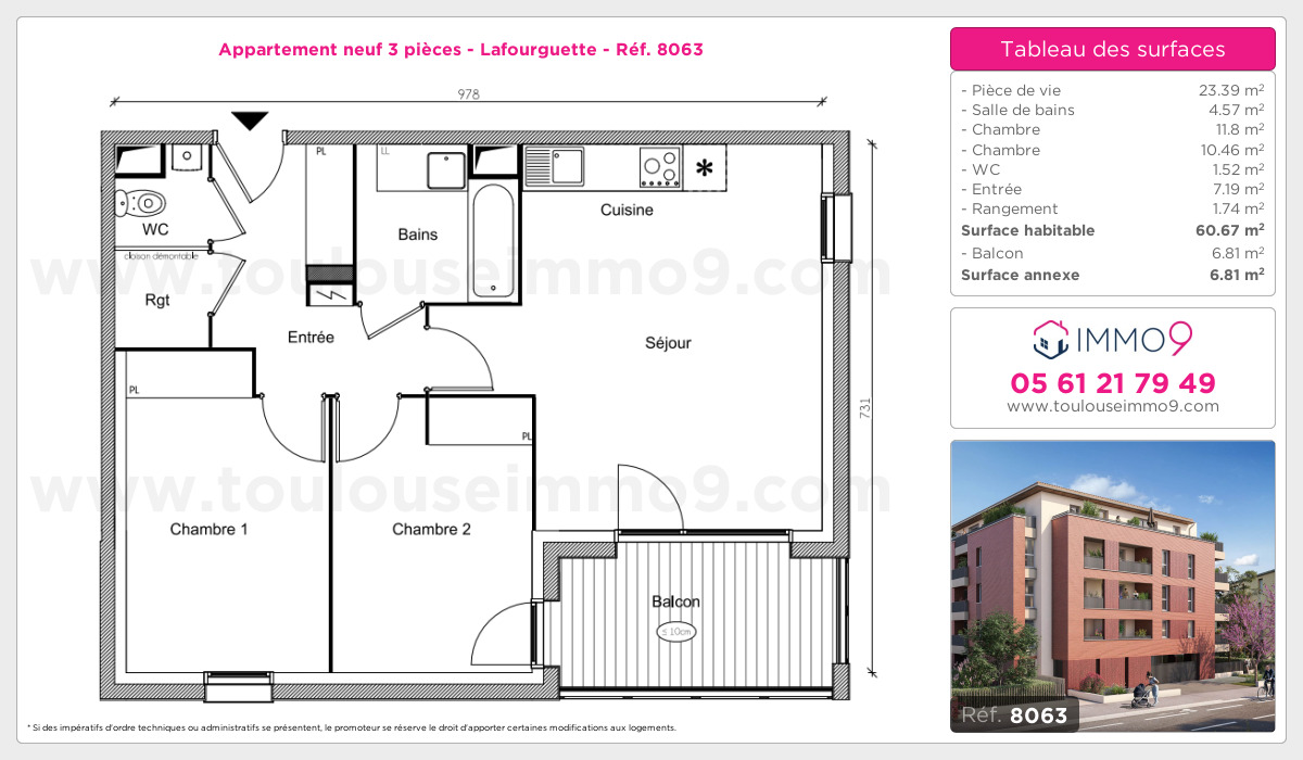 Plan et surfaces, Programme neuf Toulouse : Lafourguette Référence n° 8063