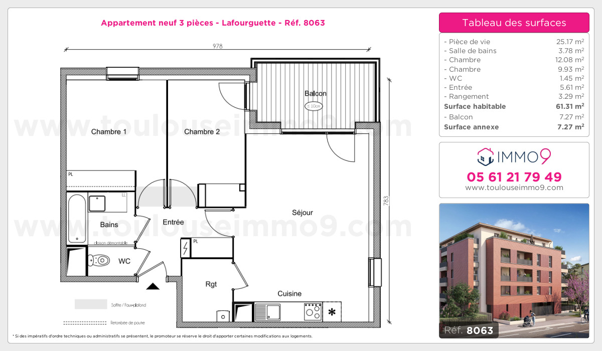 Plan et surfaces, Programme neuf Toulouse : Lafourguette Référence n° 8063
