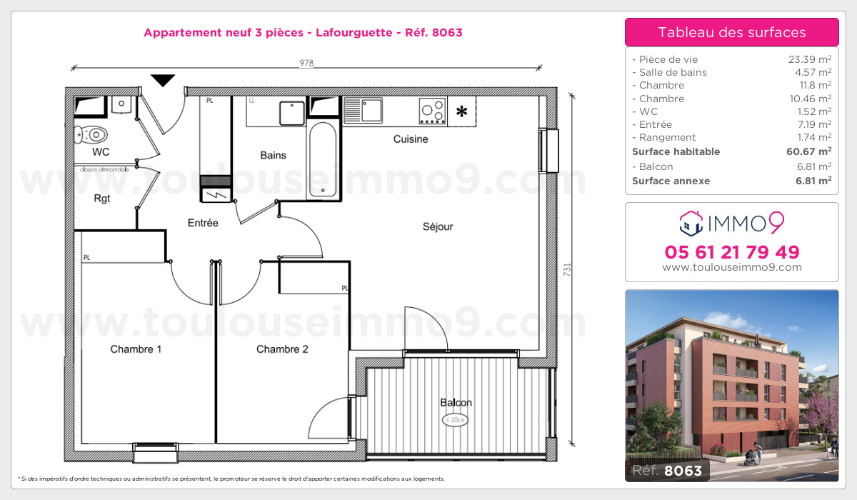 Plan et surfaces, Programme neuf Toulouse : Lafourguette Référence n° 8063