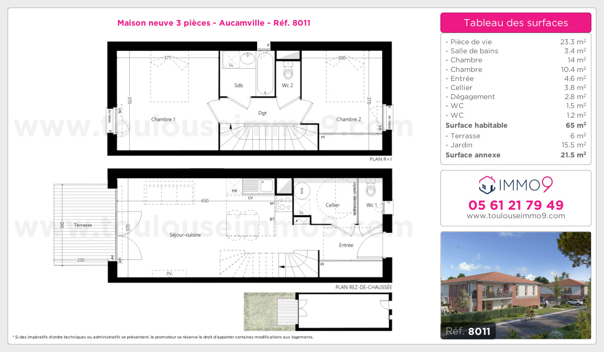 Plan et surfaces, Programme neuf Aucamville Référence n° 8011