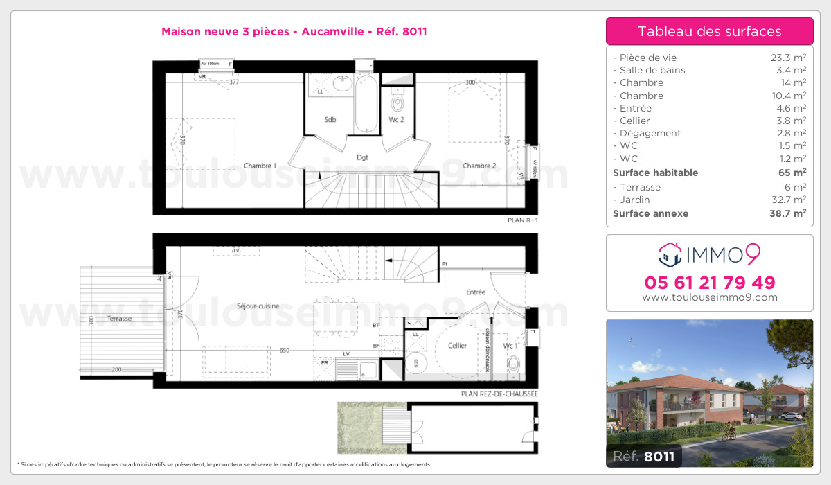 Plan et surfaces, Programme neuf Aucamville Référence n° 8011