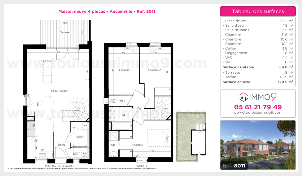 Plan et surfaces, Programme neuf Aucamville Référence n° 8011