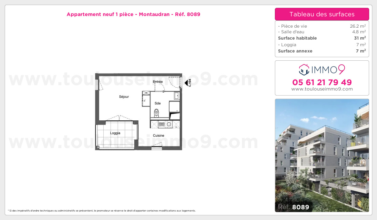 Plan et surfaces, Programme neuf Toulouse : Montaudran Référence n° 8089