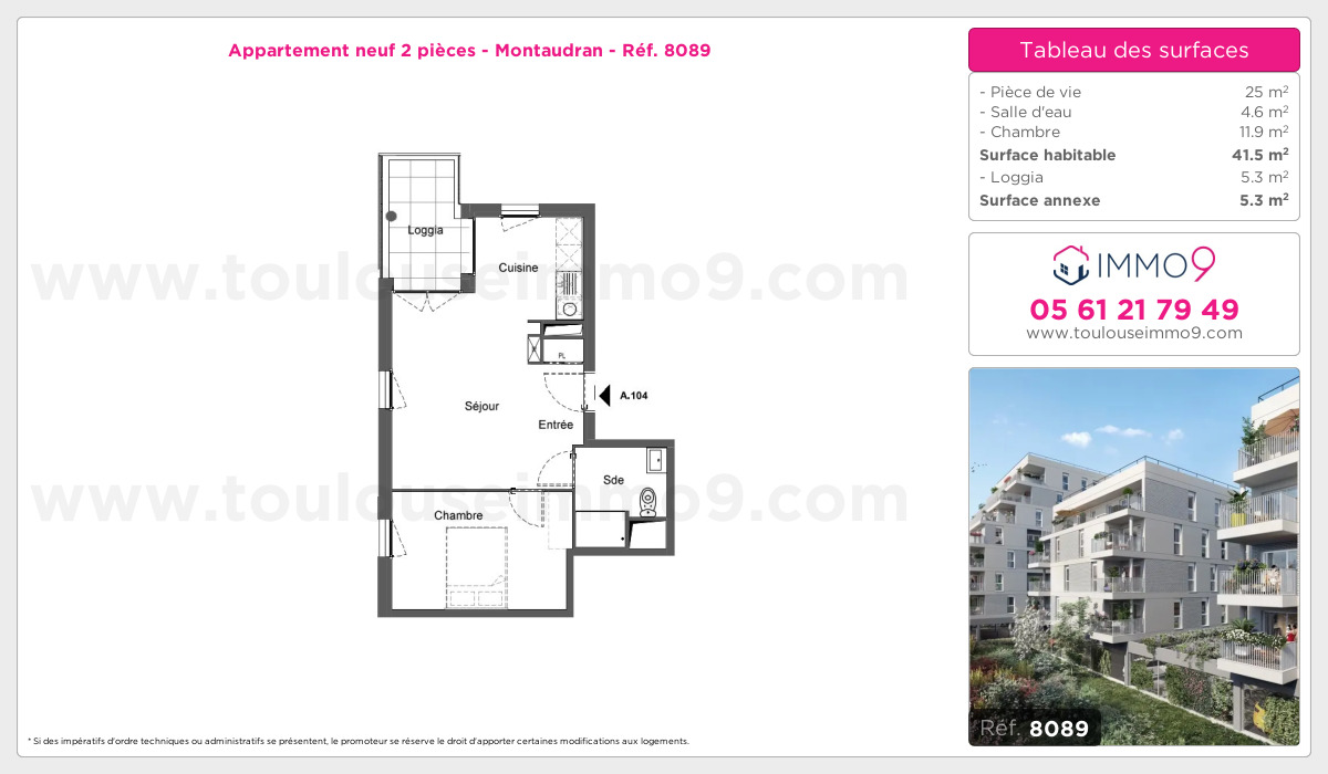 Plan et surfaces, Programme neuf Toulouse : Montaudran Référence n° 8089