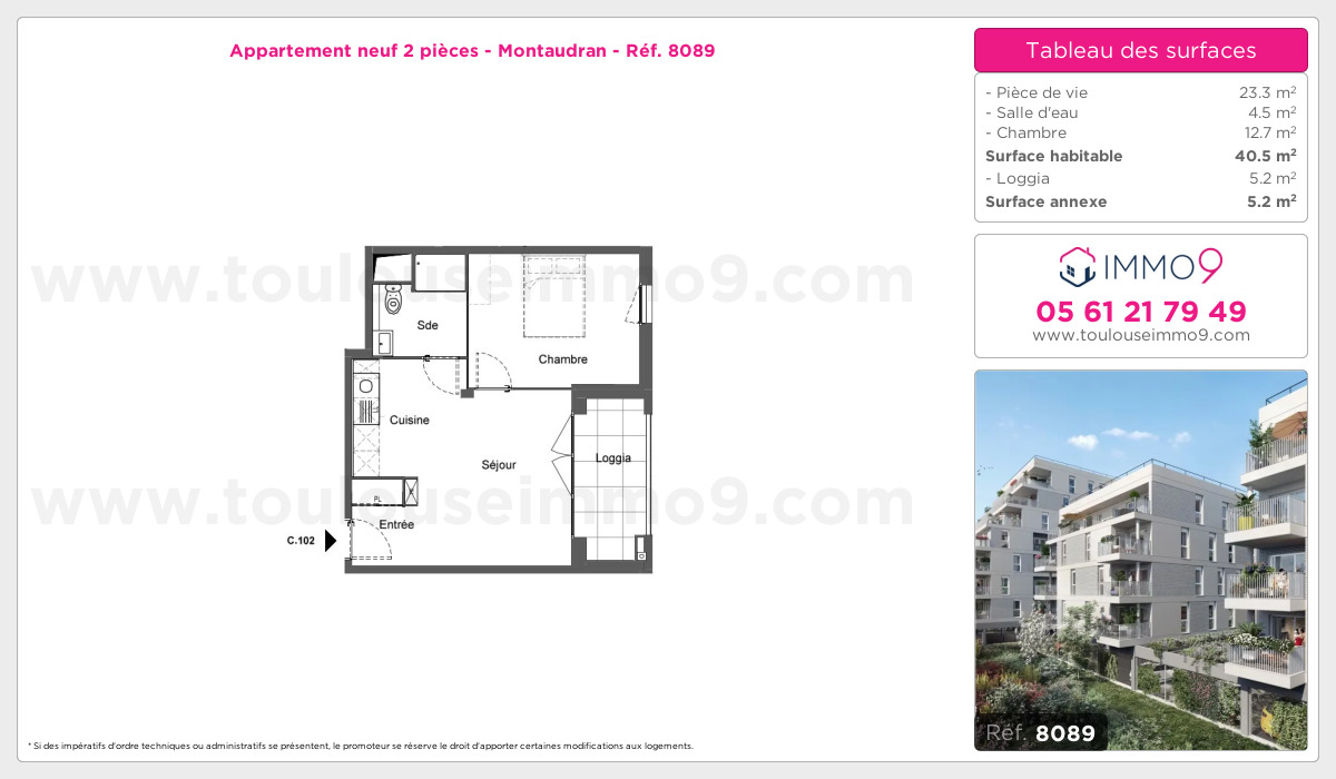 Plan et surfaces, Programme neuf Toulouse : Montaudran Référence n° 8089