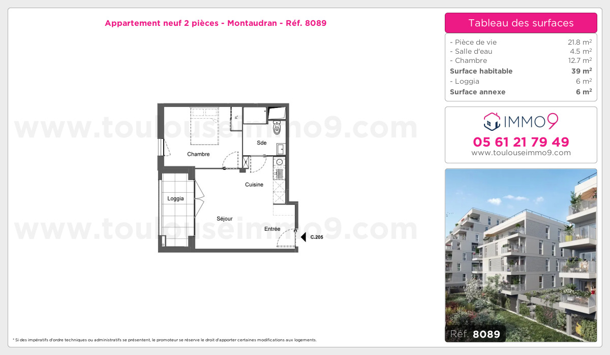 Plan et surfaces, Programme neuf Toulouse : Montaudran Référence n° 8089