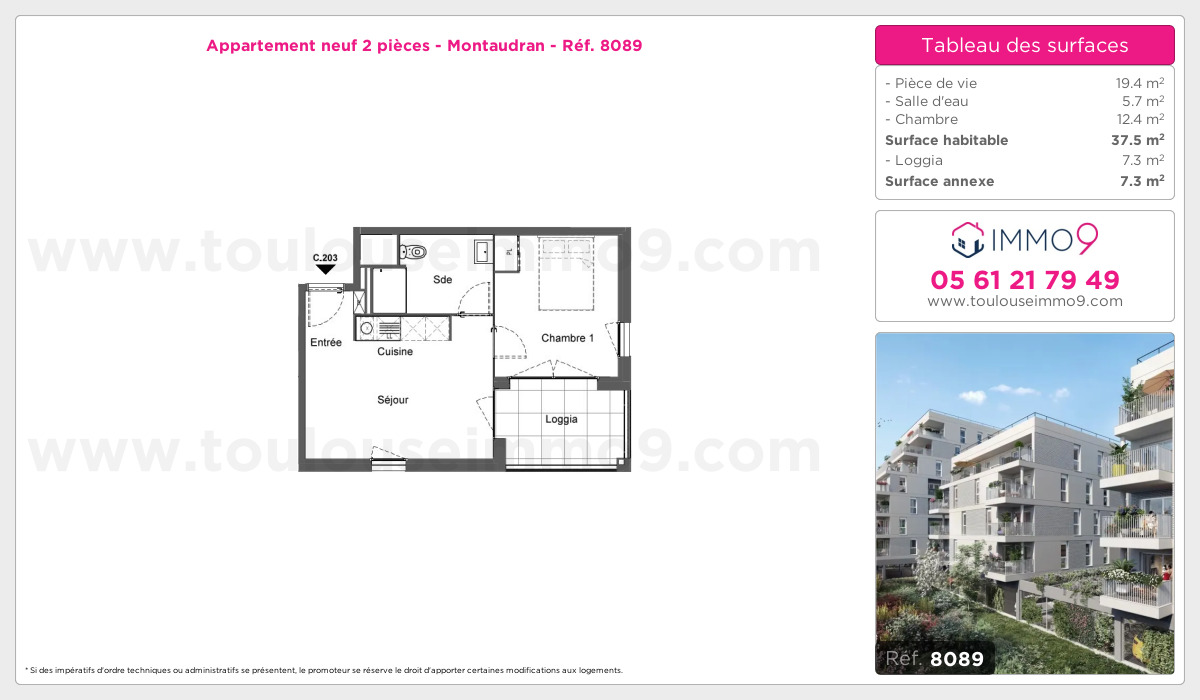 Plan et surfaces, Programme neuf Toulouse : Montaudran Référence n° 8089