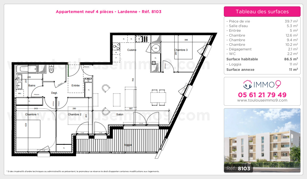 Plan et surfaces, Programme neuf Toulouse : Lardenne Référence n° 8103