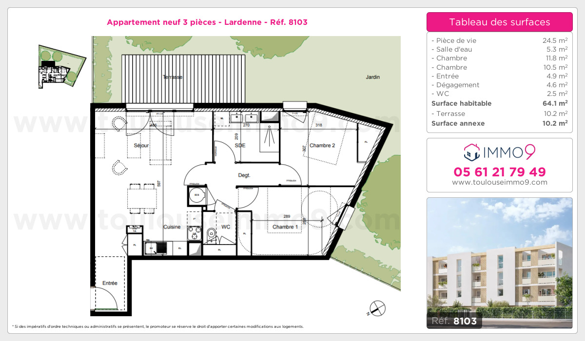 Plan et surfaces, Programme neuf Toulouse : Lardenne Référence n° 8103