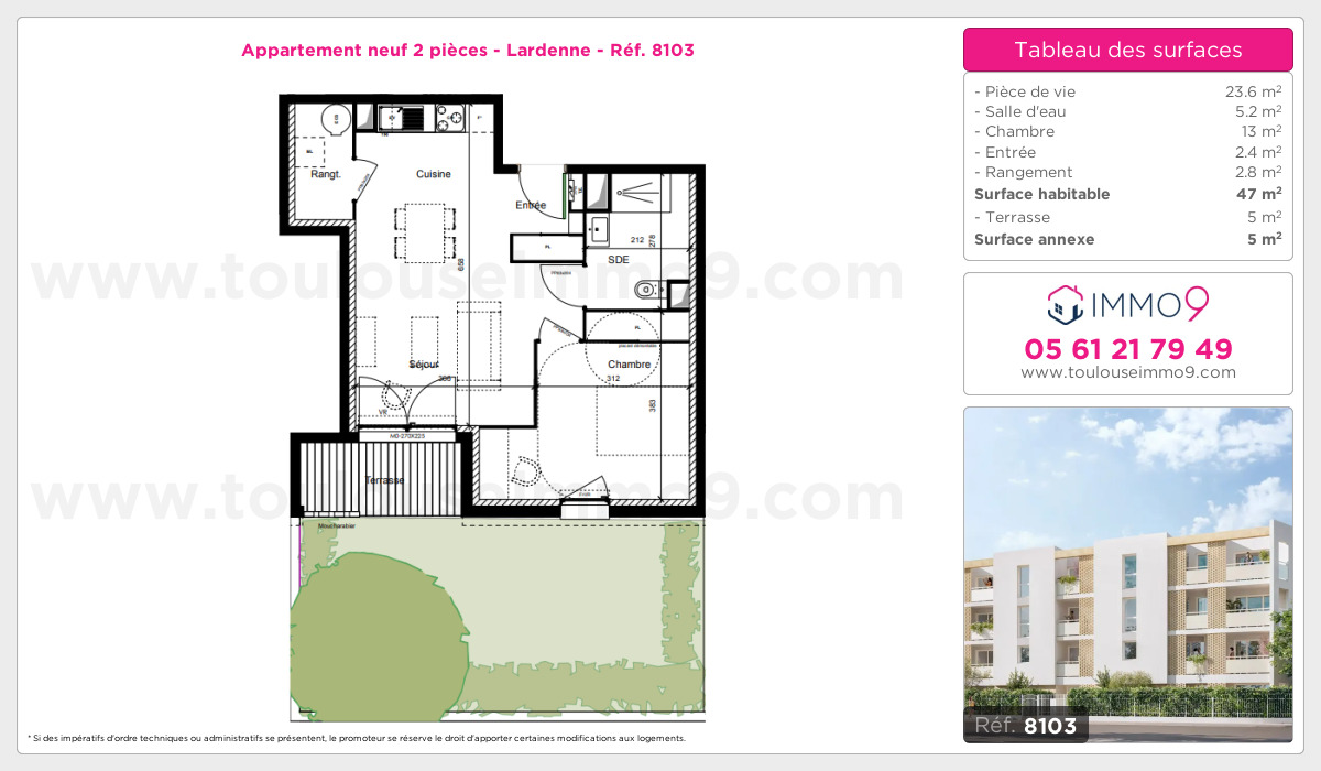 Plan et surfaces, Programme neuf Toulouse : Lardenne Référence n° 8103