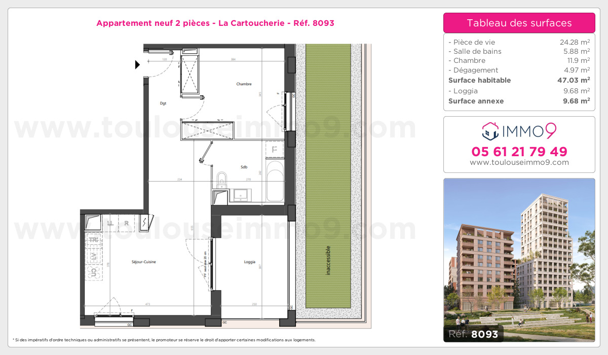 Plan et surfaces, Programme neuf Toulouse : Cartoucherie Référence n° 8093