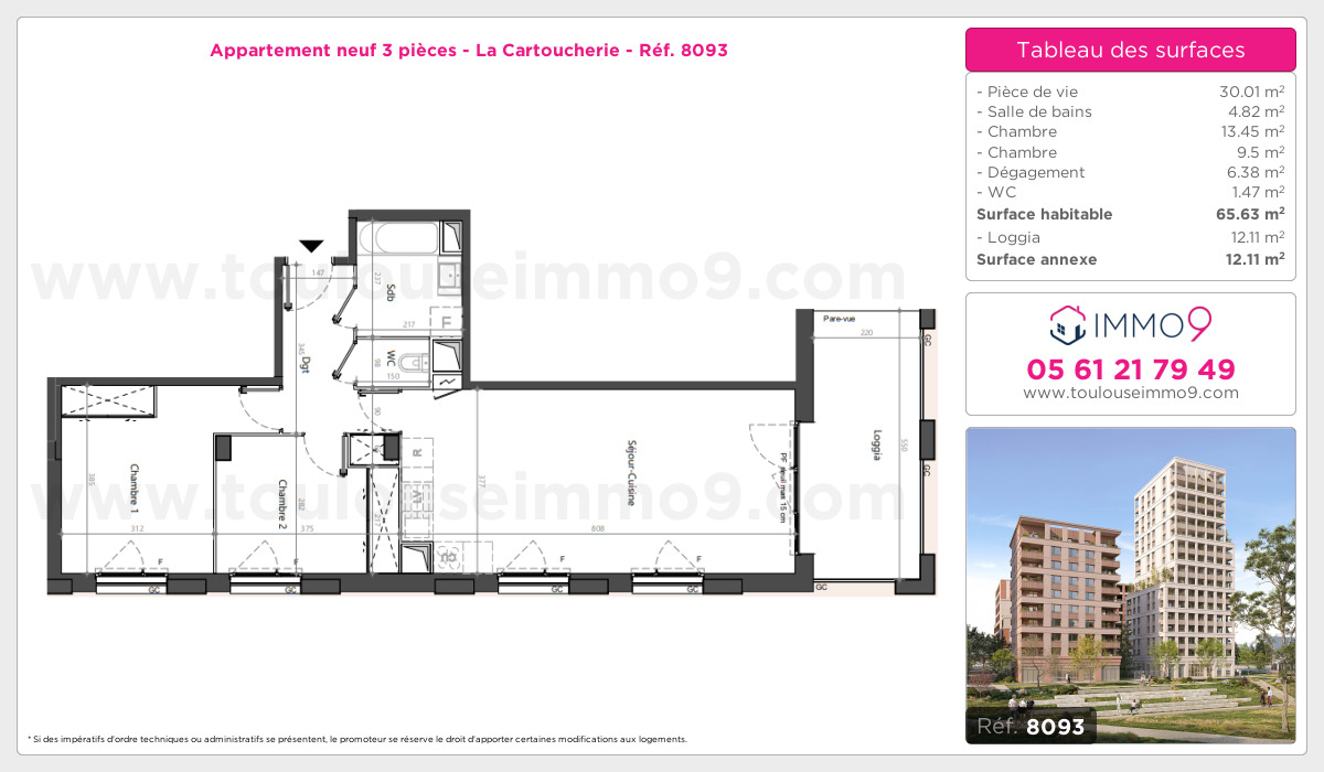 Plan et surfaces, Programme neuf Toulouse : Cartoucherie Référence n° 8093