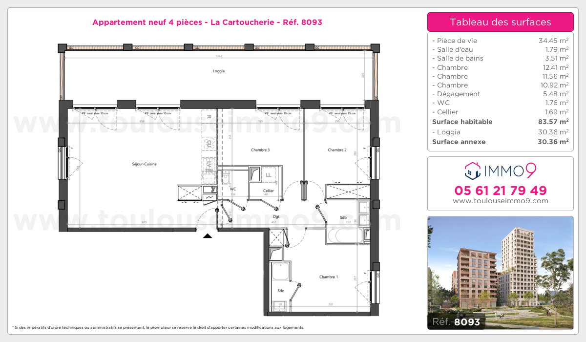 Plan et surfaces, Programme neuf Toulouse : Cartoucherie Référence n° 8093