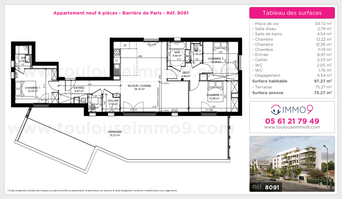 Plan et surfaces, Programme neuf Toulouse : Barrière de Paris Référence n° 8091