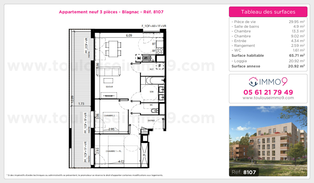 Plan et surfaces, Programme neuf Blagnac Référence n° 8107